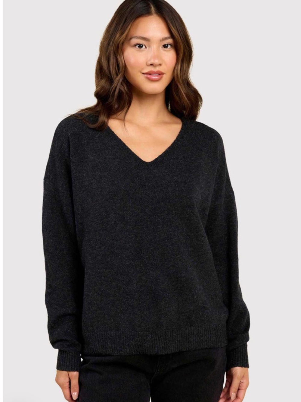 Nuuds Cozy Knit Black V-Neck Women's Sweater